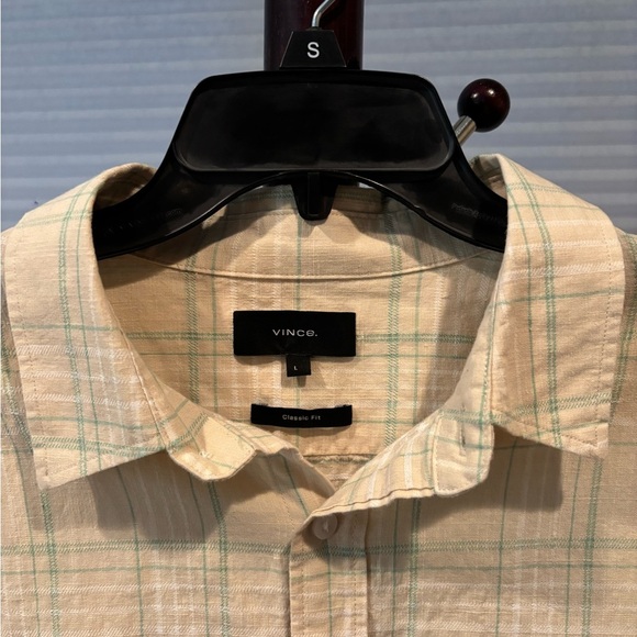 Vince Beige and Green Plaid Men's Shirt - Picture 2 of 3